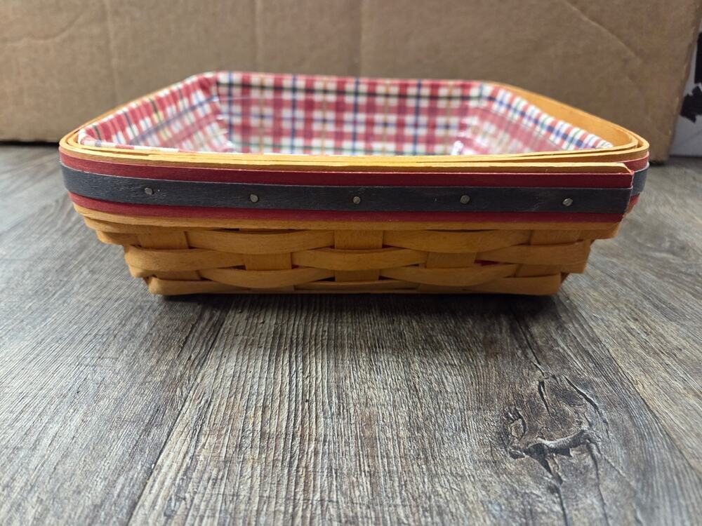 Longaberger 1998 Picnic Pal Basket Cherry Plaid Fabric Liner + Protector